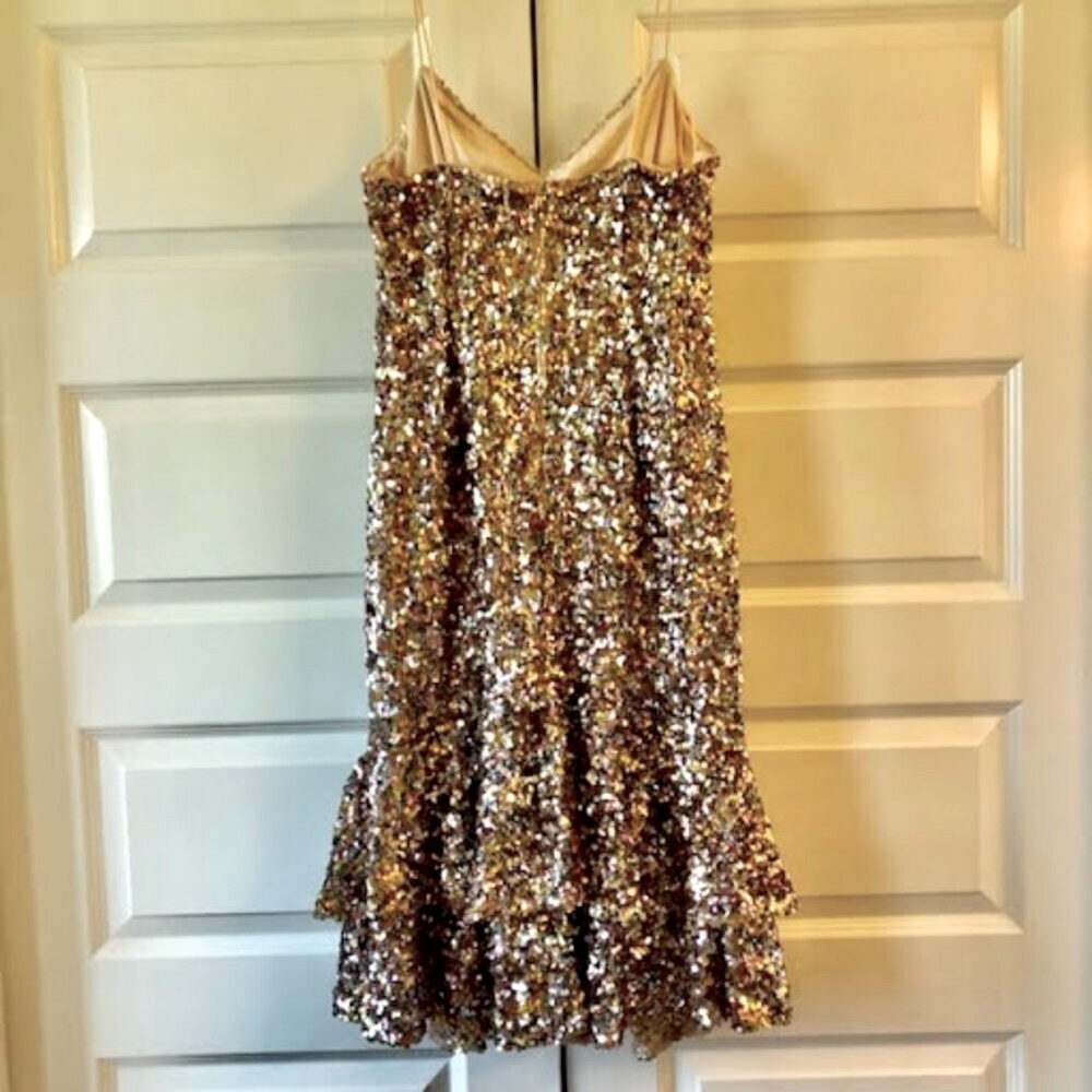 New ADRIANNA PAPELL Metallic Sequin Strappy Tiered Midi Dress 10P MSRP $245 - Picture 4 of 6
